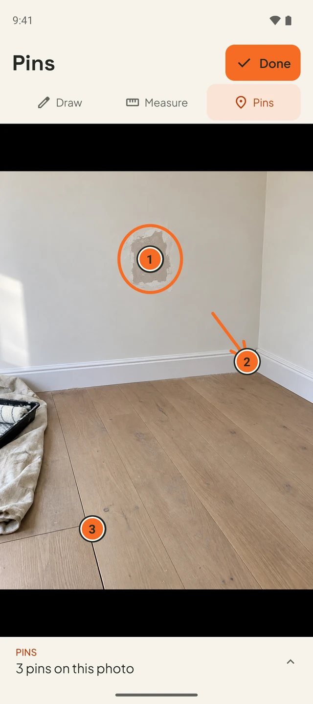 Add numbered orange pins to identify snags